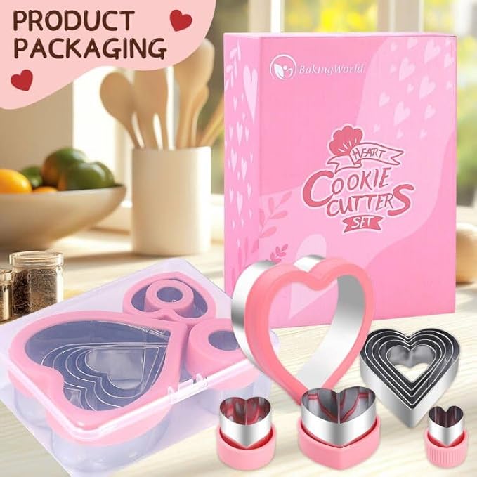 BakingWorld Heart Cookie Cutter Set,9 Piece Heart Shapes Stainless Steel Cookie Cutters Mold for Cakes Biscuits and Sandwiches,0.98"/1.45"/1.57"/1.96"/2.04"/2.32"/2.75"/3.18"/3.74" Assorted Sizes