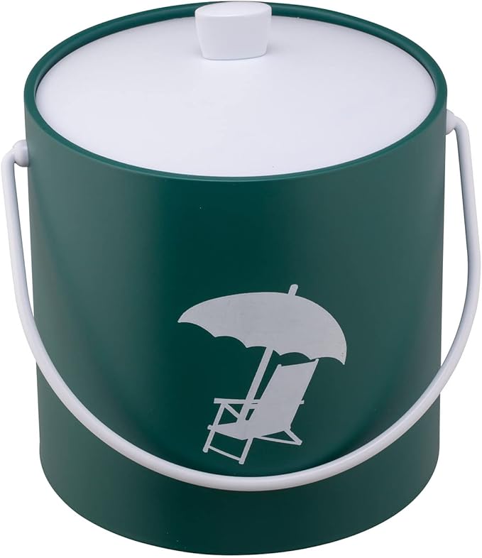 Kraftware Pastimes Collection 3qt Ice Bucket with Acrylic Cover and Bale Handle (Beach Chair, Tropic Green)