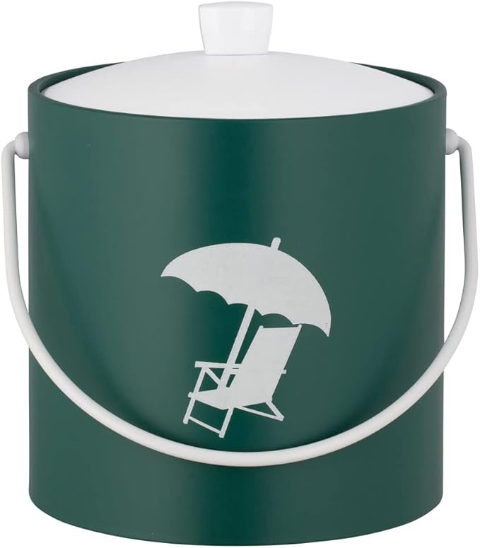 Kraftware Pastimes Collection 3qt Ice Bucket with Acrylic Cover and Bale Handle (Beach Chair, Tropic Green)
