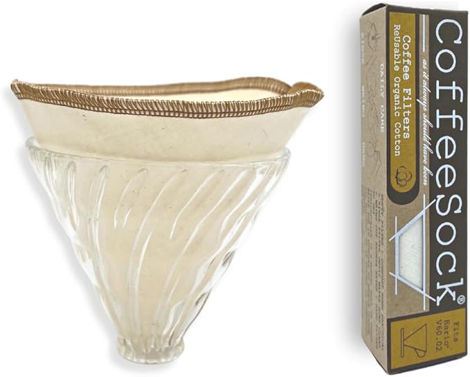 CoffeeSock Reusable Filters Made To Fit Hario v60-02 Style - GOTS Certified Organic Cotton Reusable Coffee Filters,Natural (V60-02)