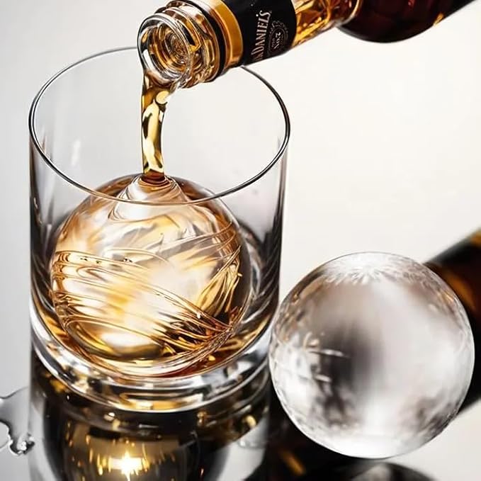 Higt-quality Sphere Crystal Ice Cube Tray for Whiskey Ice Cubes Mold, 2" Large Clear Ice Cuble Maker Durable & Reuable (2 Round)