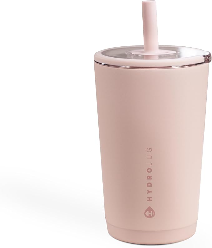 HydroJug Everyday Tumbler 14 oz – Ceramic-Lined Insulated Tumbler with Straw and Soft-Touch Lid, Cup Holder Friendly, Double-Wall Vacuum Insulation, Reusable Travel Cup – Dusty Rose