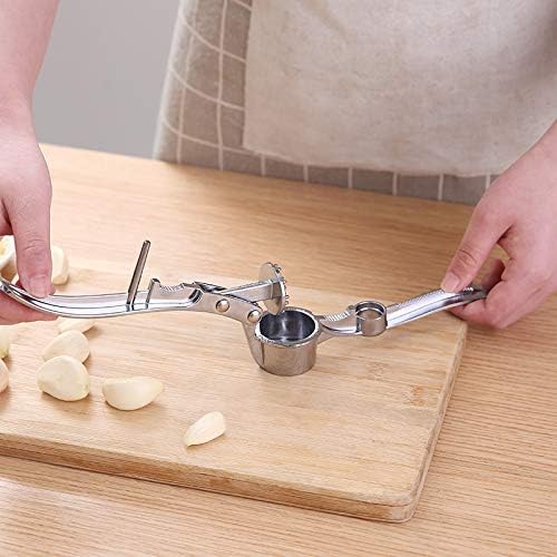 5-in-1 Stainless Steel Garlic Press, Multi-Function Kitchen Gadget with Mincer, Crusher, Bottle Opener, Pit Remover