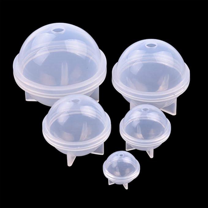 FineInno 5 PCS Sphere Resin Molds Round Silicone Molds Globe Ball Casting Moulds for Epoxy Resin DIY Necklace Jewelry Soap, Candle Bath Bomb Making