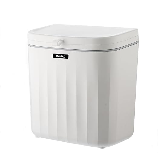 Good Looking Hanging Small Trash Can with Lid, Thick Kitchen Compost Bin for Counter Top or Under Sink, Wall Mounted Waste Basket Bin Garbage Can for Bathroom (Ivory White)