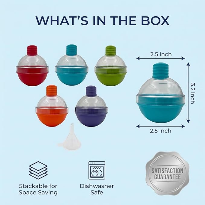 Whiskey Ice Ball Mold 5 Pack, 2.6 Inch Large Sphere Ice Maker Set, Assorted Colors with Lids, Food Grade Silicone Easy Release Ice Cube Molds for Home Bar, Cocktail, Bourbon, Scotch, Gift for Parties