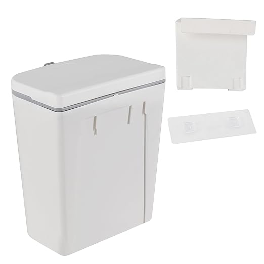 Zopnny Hanging Trash Can, 3.2 Gallon/12L Small Waste Bin with Lid for Kitchen Cabinet Door, Under Sink & Wall Mount Compost Bin, Food Waste Bin with Lid, 1 Pack White