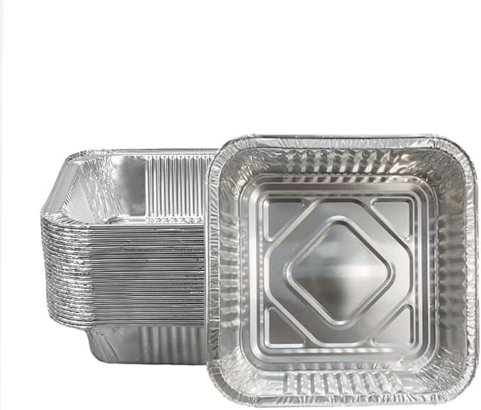 Non-Stick Disposable Air Fryer Aluminum Foil Liners Square 50PCS, Oil-Proof Aluminum Foil Tin Box Also for Steamer Basket Instant Pot Oven & Grill (9 * 9 Inch-Square)