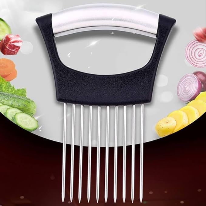 Upgrade Onion Holder for Slicing, Stainless Steel Lemon Slicer Onion Cutter for Slicing, Vegetable Cutter for Potato and Tomato, Avocados, Eggs, Meat, Kitchen Chopper Slicings Tool (Black, 3PCS)