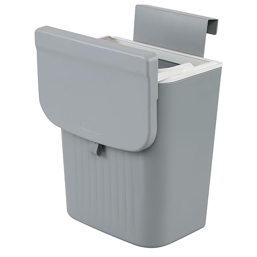 3.2 Gallon Kitchen Hanging Trash Can with Lid, Plastic Wall-Mounted Garbage Can, Gray