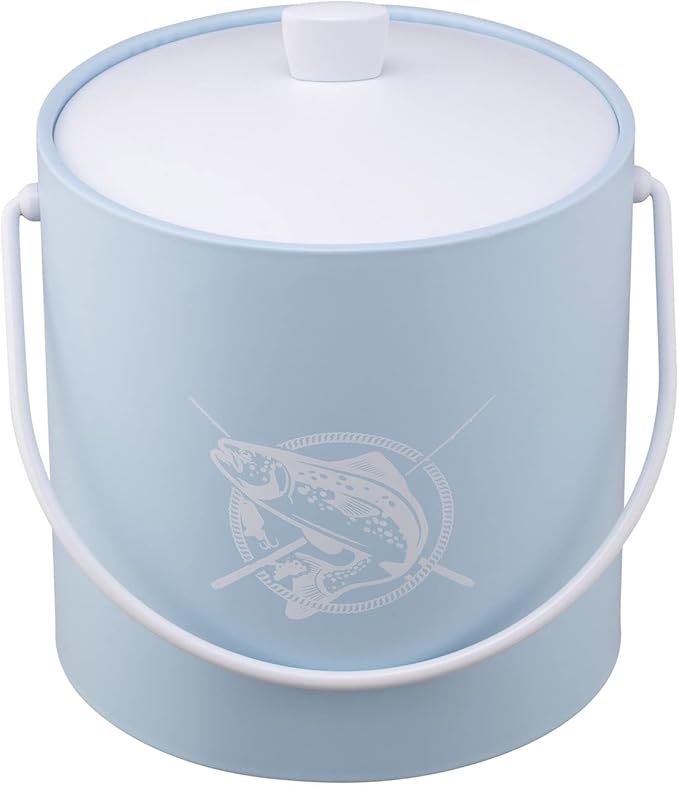 Kraftware Pastimes Collection 3qt Ice Bucket with Acrylic Cover and Bale Handle (Fishing, Light Blue)
