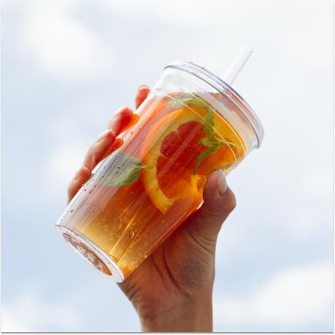 KeepCup Cold Cup - Clear Plastic, Reusable Ice Coffee Tumbler with Lid and Straw - Tall 12oz (340ml)