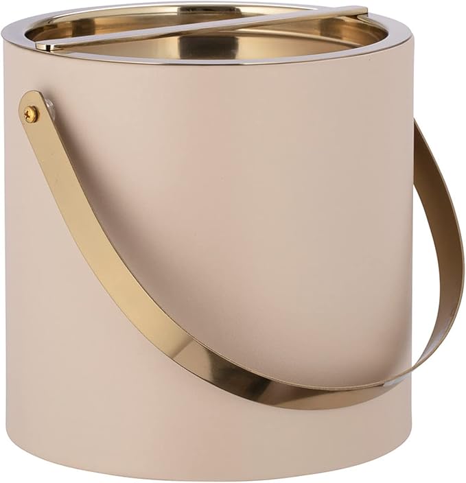 Kraftware Polished Gold Arch Handle & Bridge Cover: Taupe Milan 3qt Ice Bucket