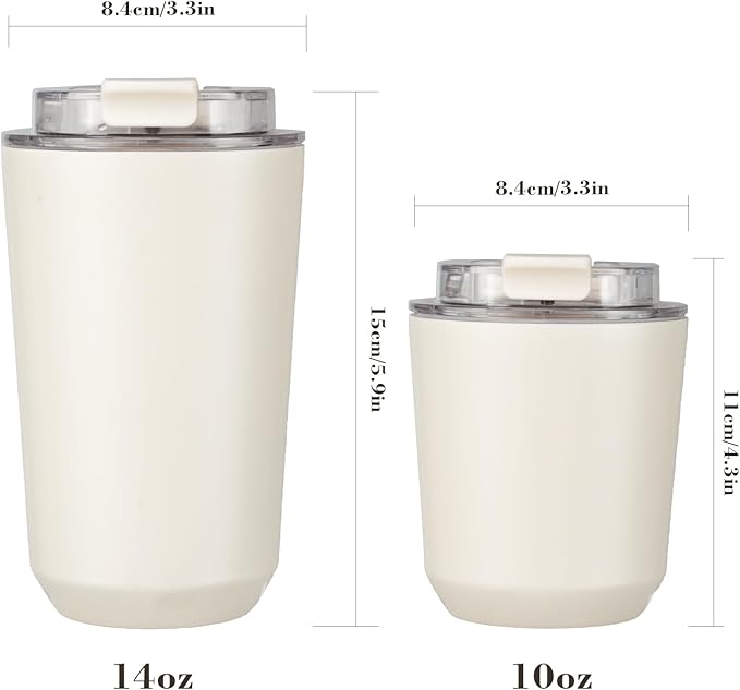 Puraville Insulated Tumblers with Lid, 14 oz Travel Coffee Mug Stainless Steel Vacuum Cup, Leak Proof Reusable Double Walled Coffee Tumbler for Iced and Hot Drinks, Cream