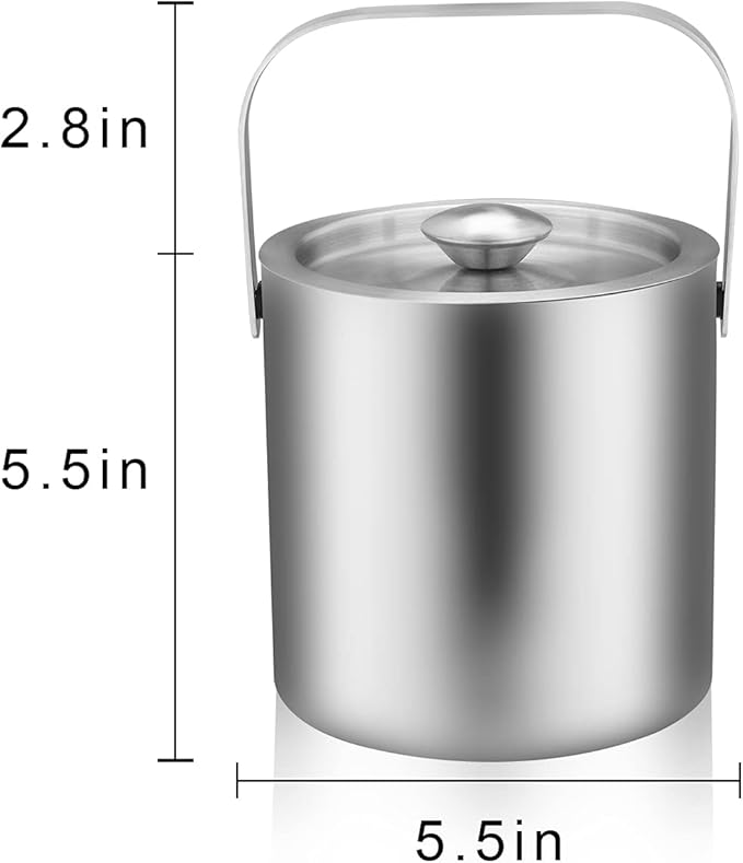 LUCKYGOOBO Mini Ice Bucket Portable Double Wall Ice Bucket with Tong,Stainless Steel Hotel Bucket/Champagne/Beverage Bucket,Size 1.3 Liters 5.5 x 5.5 in,Serveware for Party,Event,and Camping.