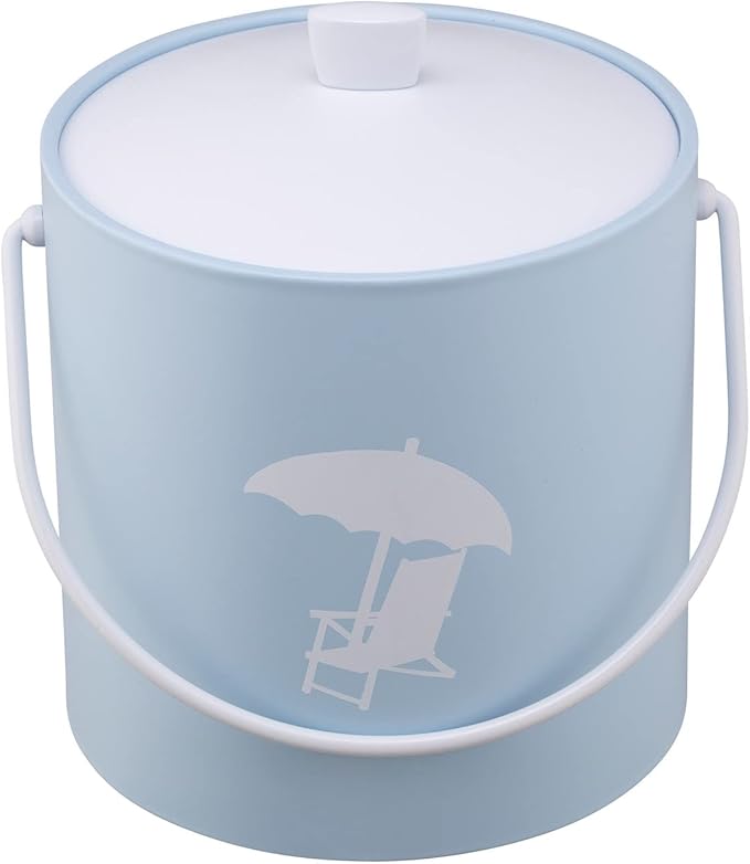 Kraftware Pastimes Collection 3qt Ice Bucket with Acrylic Cover and Bale Handle (Beach Chair, Light Blue)