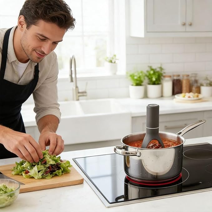 Automatic Pot Stirrer with 3 Speed Settings Hands-Free Electric Self Stirring Kitchen Tool for Sauce, Soup & Gravy, Battery Operated Smart Cooking Gadget, Heat Resistant & Dishwasher Safe