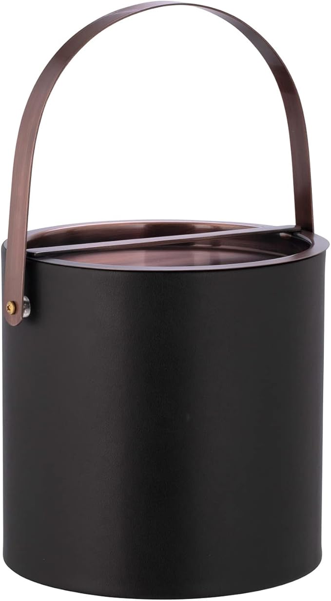 Kraftware BARCELONA 3qt Ice Bucket with Oil Rubbed Bronze Arch Handle & Bridge Cover: Black