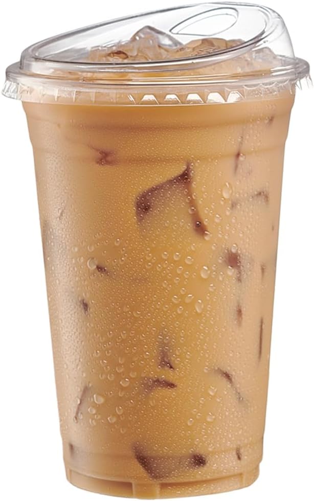 GUSTO Clear Plastic Cups with Lids [20 oz - 100 Count] - Disposable Iced Coffee Drink Cups with Strawless Sip Lids for Smoothies, Juices, and More - (Formerly Comfy Package)