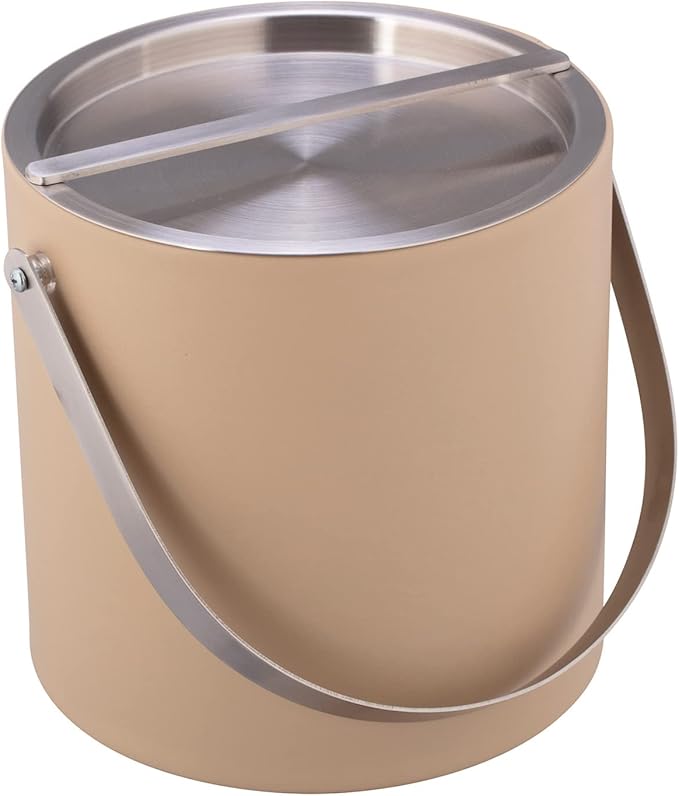 Kraftware SYDNEY 3 Quart Ice Bucket with Brushed Chrome Arch Handle & Bridge Cover: Beige