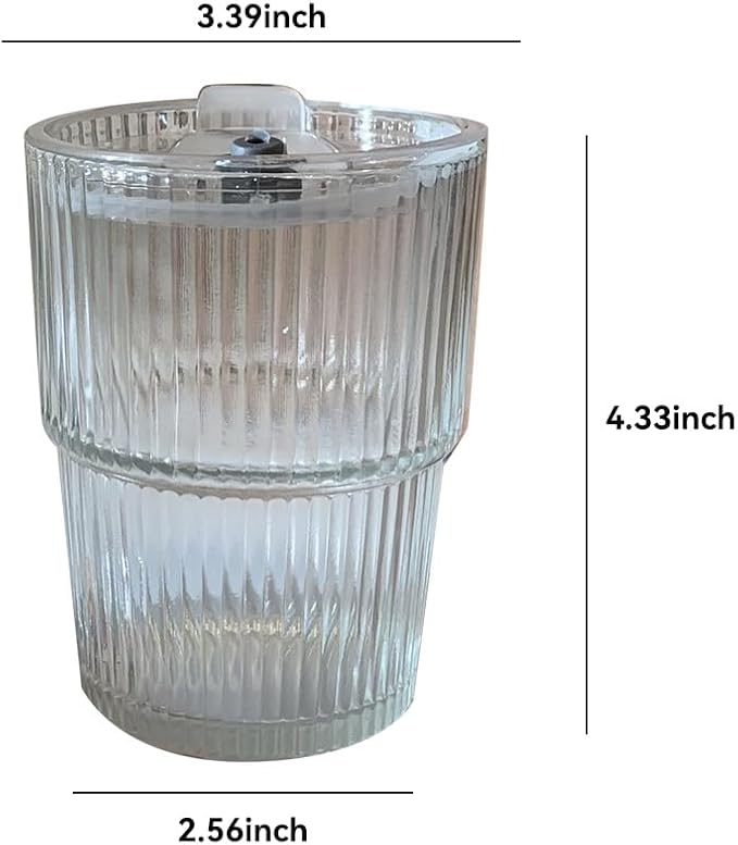 TINMIX 13.5OZ Small Glass Cups with Lids and Straws Mason Jar Low Drinking Glasses Ripple Glassware Iced Coffee Tumbler Smoothie Cup for Beer, Cocktail (2)