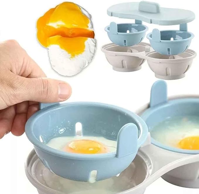 Egg Poacher Microwave Egg Cooker, 2 Cavity Edible Silicone Double Drain Poached Egg Cups, Microwave Egg Poacher Kitchen Cooking Gadgets