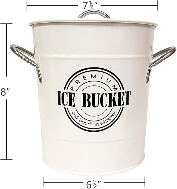 T586A 4L Cream White Metal Galvanized Double Walled Ice Bucket Set with Lid and Scoop