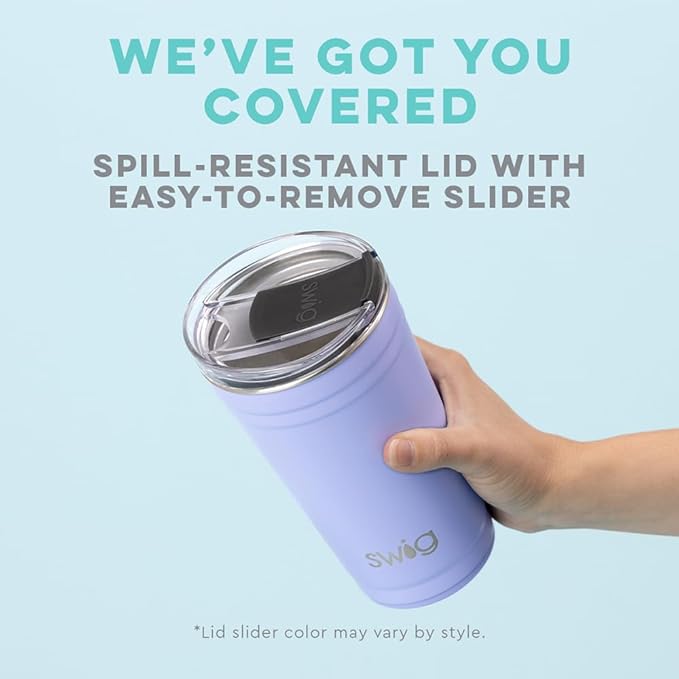 Swig Life 24oz Party Cup, Stackable Insulated Travel Coffee Tumbler with EZ Slider Lid, Cup Holder Friendly, Stainless Steel 24 oz Tumbler, Reusable Coffee Mug (Get Crackin)