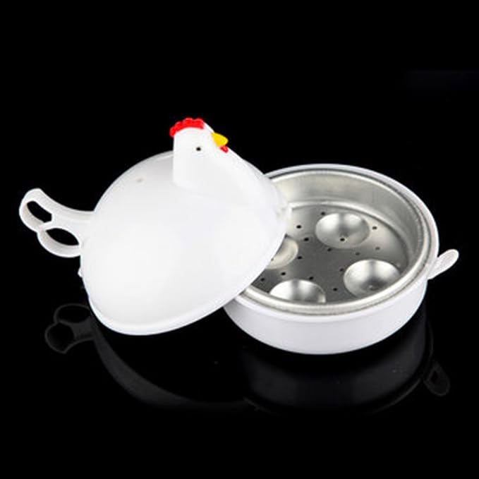 Microwave Egg Boiler,4 Eggs Boiler Cooker with Lid for Soft/Hard Boiled Eggs Chicken-Shaped Design Egg Poacher Cooking Kitchen Tools(COLOR:White)