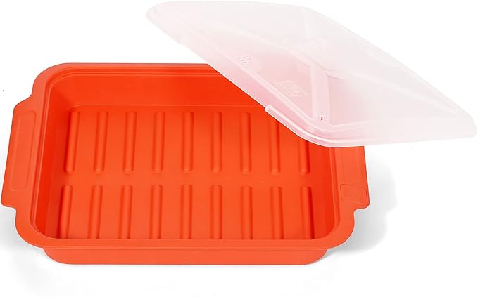 MMUGOOLER Microwave Easy Bacon Maker/Cooker with Lid, Safety, Quick and with No Mess, 11.3“ L x 9.0" W x 2.4" H- Red