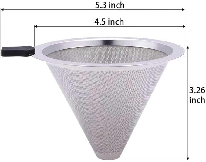 Pour Over Coffee Filter Dripper, Stainless Steel Metal Cone Drip Coffee Filter, Paperless and Permanently Reusable, Double Mesh Coffee,Tea Filter for 1-3 Cup