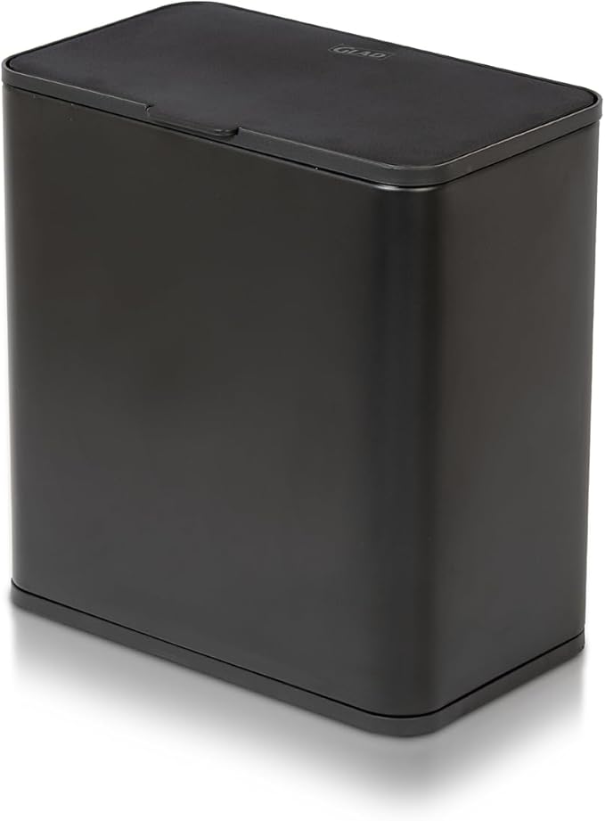 Glad Roomate Under Counter Trash Can - Space Saving Stainless Steel Waste Bin with Dual Lid and Clorox Protection - Small Black Trash Can for Kitchen Cabinet, Under Sink, or Bathroom, 1.5 Gallon (6L)