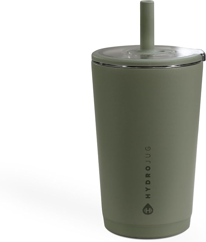 HydroJug Everyday Tumbler 14 oz – Ceramic-Lined Insulated Tumbler with Straw and Soft-Touch Lid, Cup Holder Friendly, Double-Wall Vacuum Insulation, Reusable Travel Cup – Courtyard