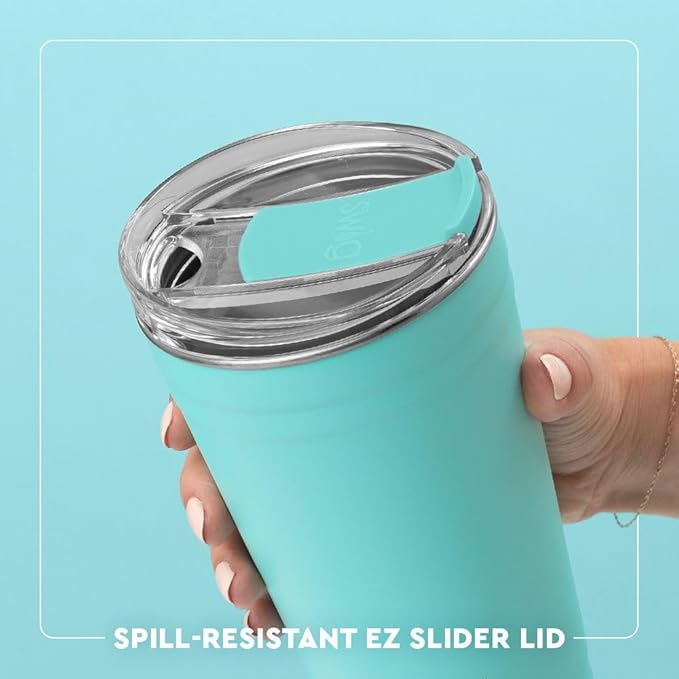Swig Life 24oz Party Cup, Stackable Insulated Travel Coffee Tumbler with EZ Slider Lid, Cup Holder Friendly, Stainless Steel 24 oz Tumbler, Reusable Coffee Mug (Lake Girl)