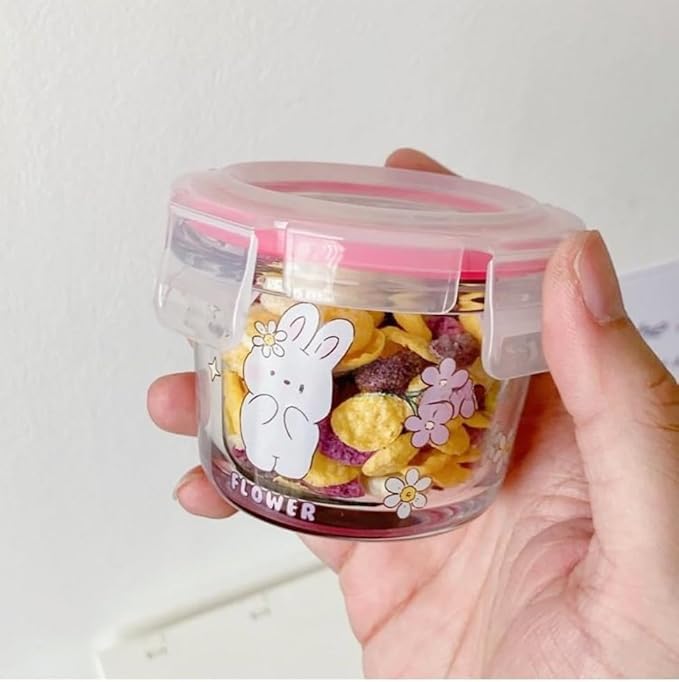 Ivymei 2 Pack Mini Glass Containers with lids,Small Floral Food Storage Contaiers Glass Food Jars for Food Portion,Dipping Sauce,Snack,Yogurt,Fruit,Leakproof,Microwave Freezer Safe(pinkpurple)
