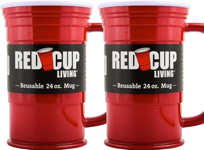 Red Cup Living 24Oz Party Mug Glass Tumbler- Reusable Unbreakable st patricks day accessories & spring break essentials Drinkware, Big Grip Tumbler,Root Beer Float Glasses - Pack of 2