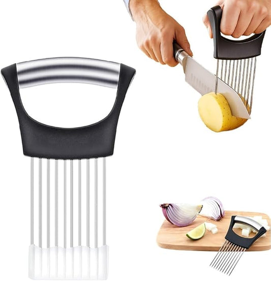 Onion Holder for Slicing, 2026 New Stainless Steel Onion Slicer Vegetable Chopper,Cutter for Meat, Onion, Potato, Tomato,Fruit,Food Slicer Assistant Tool,kitchen gadgets (Black 1PC)