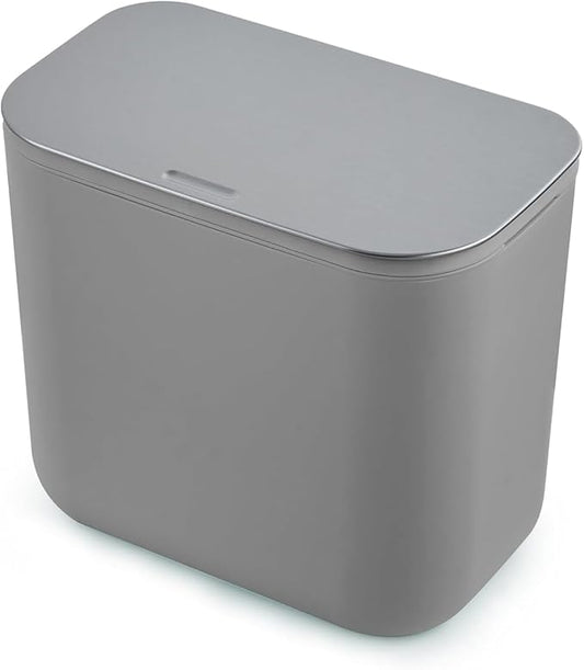 1.8 Gallon/7L Hanging Trash Can with Stainless Steel Lid, Mountable Under Sink Compost Bin for Kitchen Cabinet Door, Food Waste Bin for RV, Bathroom, Office - Grey