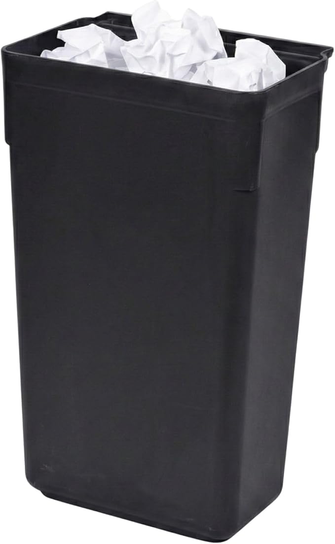 Restaurantware RW Clean 13 Inch x 9.2 Inch Waste Basket 1 Slim Trash Bin - Attachable For Office Black Plastic Trash Can Fits Rolling Utility Cart Heavy Duty