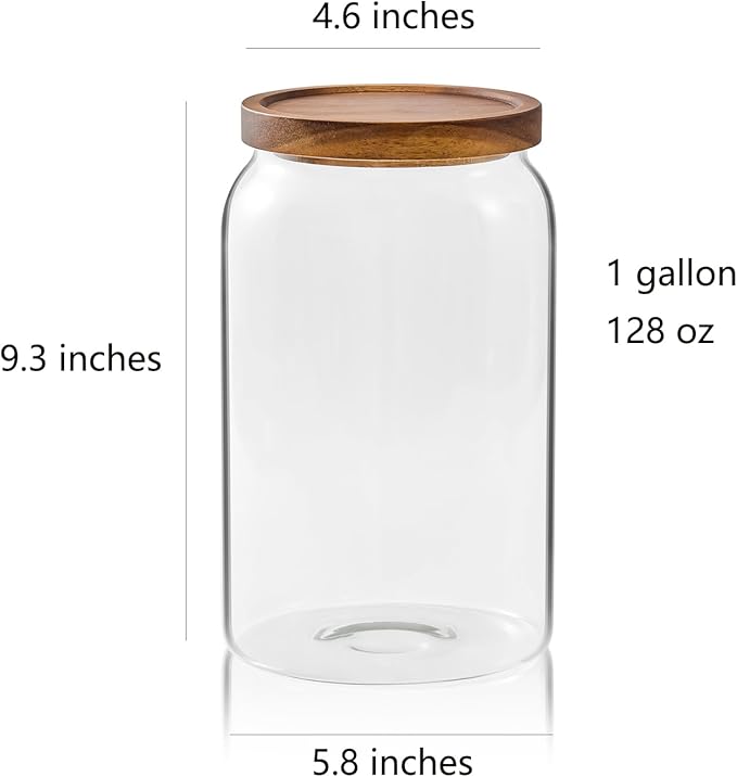 Sweejar Large Glass Candy Jars with Wooden Lids, 1 Gallon Glass Jar with Lid, Sugar/Flour Storage Containers, Big Glass Canisters with Airtight Lid