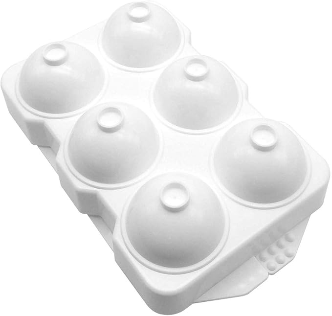 Ice Tray, large 6 x 2 inch ball spheres shapes Giant spherical bar, whiskey, cocktails, scotch, sphere cubes Best BPA free round cube balls molds trays (6 Cube)