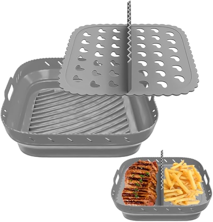 Chef's Path Silicone Air Fryer Liner: 8-inch Liners with Divider for Air Fryers - Reusable Inserts are Foldable, Making The Airfryer Basket Easy to Clean. Safe for Microwave Oven Use.