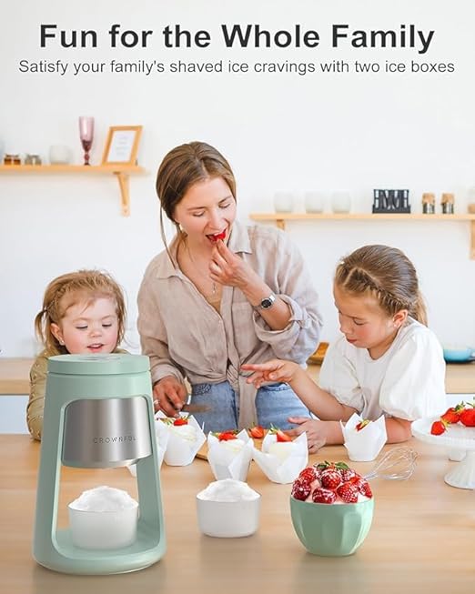 CROWNFUL Shaved Ice Machine, Snow Cone Machine with 2 Ice Cups, Ice Shaver Machine for Snow Cones, Snowballs, Frozen Cocktails and More, Easy to DIY with Snow Cone Syrup at Home,Gifts for Men&Women