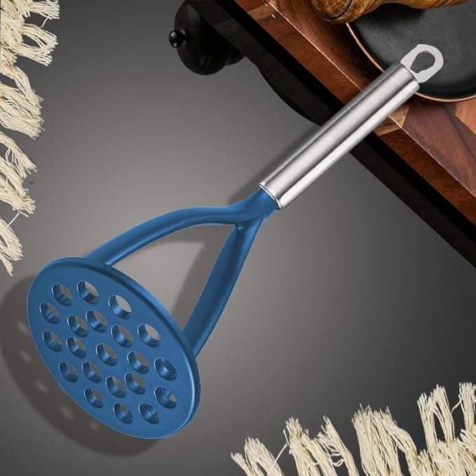 TENTA KITCHEN Good Grips Nylon Potato Solid Masher Ricer Press Blender Crusher for Non-Stick Cookware With Heat Resistant Stay Cool Stainless Steel Handle-Blue