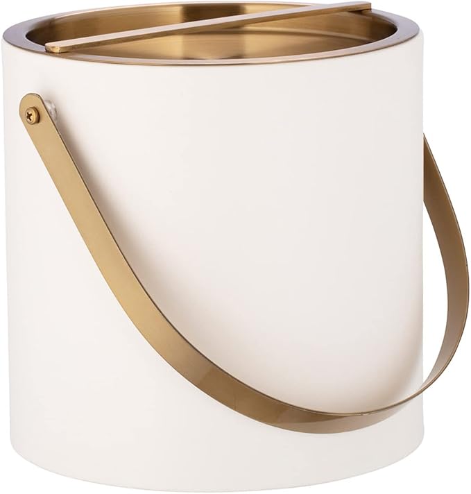 Kraftware SANTA BARBARA 3qt Ice Bucket with Brushed Gold Arch Handle & Bridge Cover: White