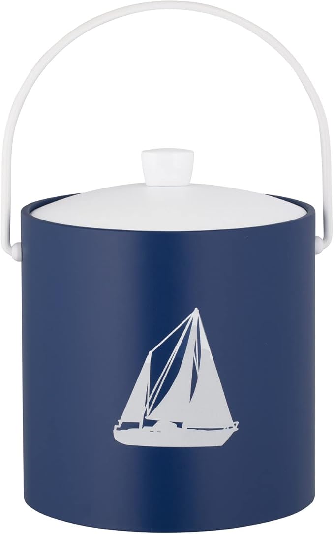 Kraftware Pastimes Collection 3qt Ice Bucket with Acrylic Cover and Bale Handle (Sailboat, Royale Blue)