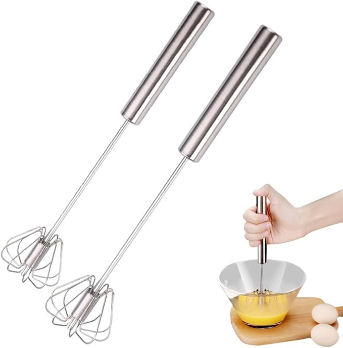 2025 New Stainless Steel Semi-Automatic Whisk, Egg Whisk Hand Push Rotary Whisk Blender, Hand Push Mixer Stirrer Kitchen Tool for Blending, Whisking, Beating, Stirring (10in+12in)