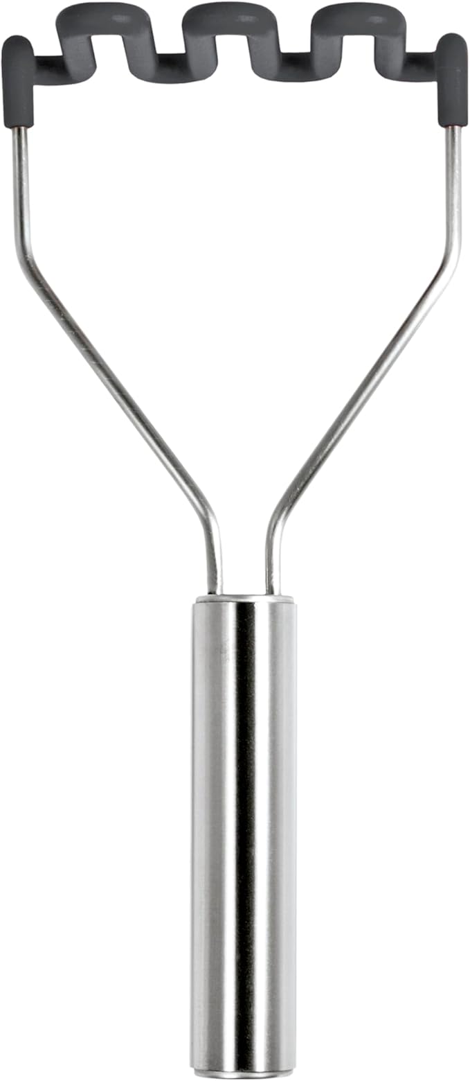 Tovolo Silicone Potato Masher Stainless Steel Handle Black Dishwasher Safe Heat Resistant Non Scratch Handheld Coil Wire Potato Smasher for Nonstick Pans Ergonomic Kitchen Food Prep Tool