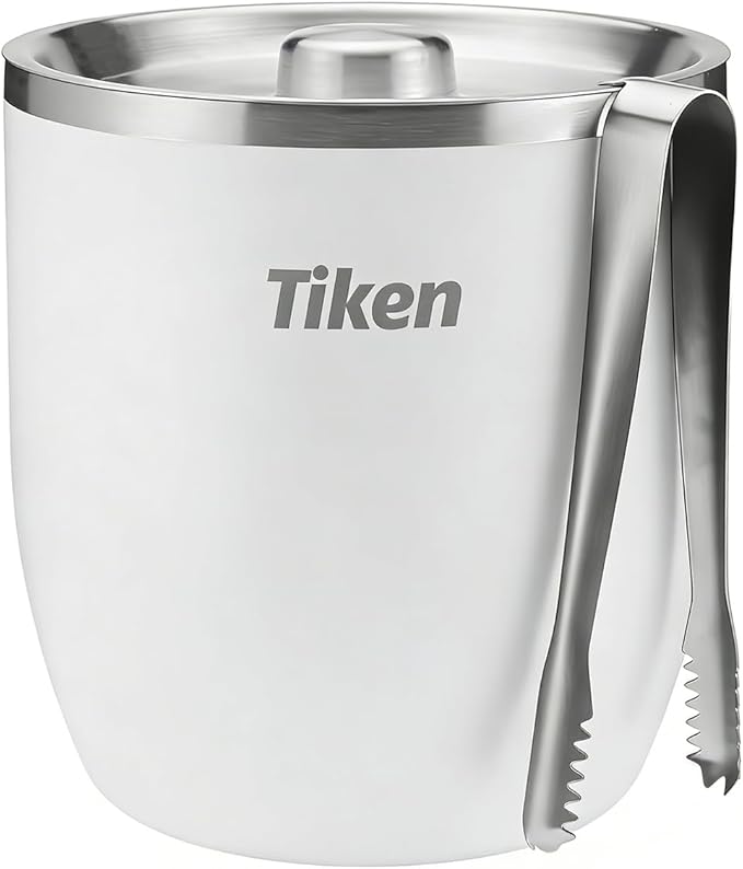 Tiken 3L Double-Wall Vacuum Insulated Ice Bucket with Lid & Tong Stainless Steel Champagne Buckets for Cocktail Bar, Parties & Outdoor