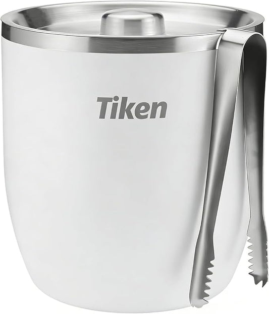 Tiken 3L Double-Wall Vacuum Insulated Ice Bucket with Lid & Tong Stainless Steel Champagne Buckets for Cocktail Bar, Parties & Outdoor